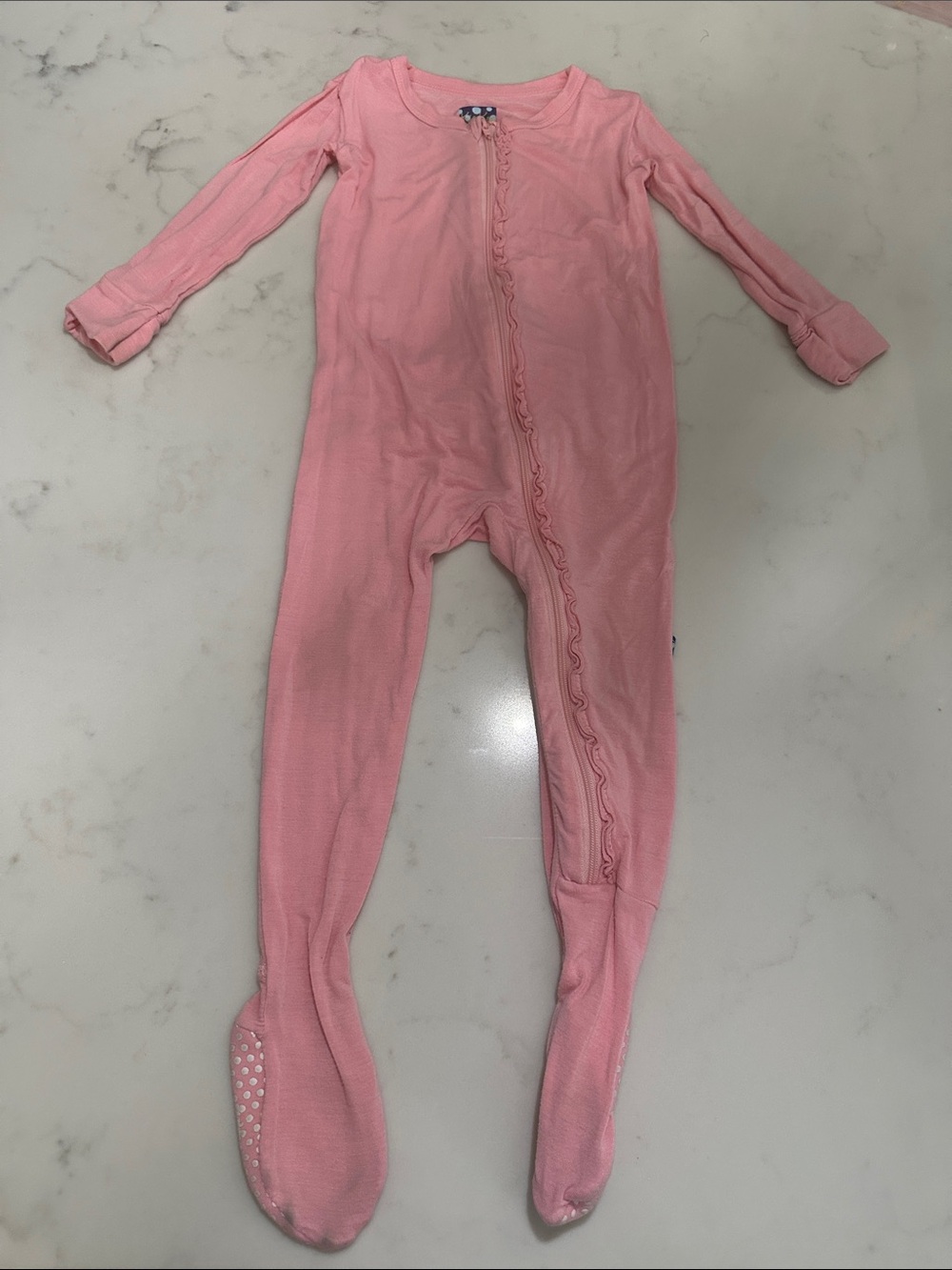 Kickee Pants Pink Ruffle-Front Footed One-Piece